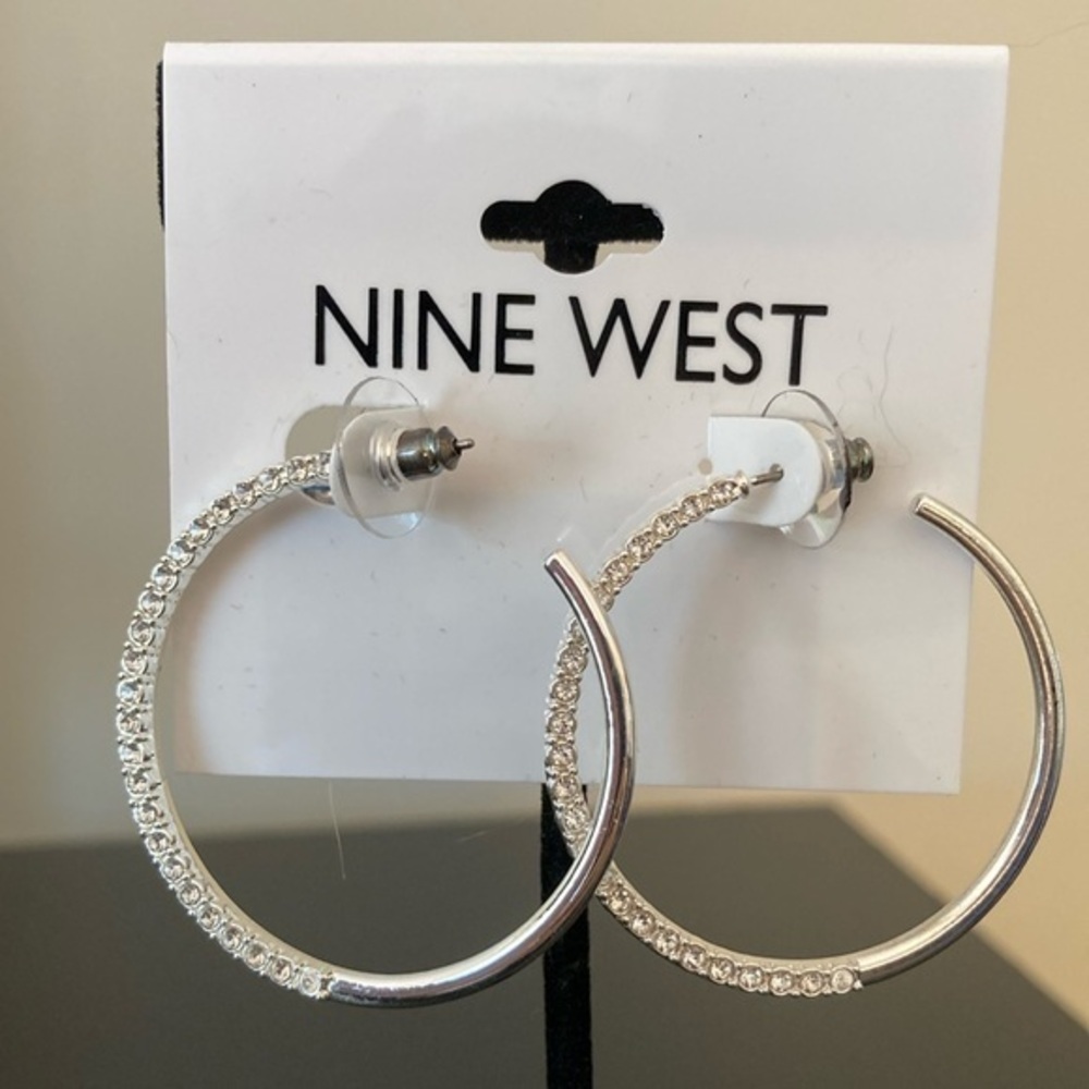 Nine West Sparkling Silver Hoop Earrings